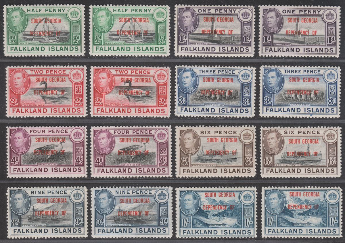 Falkland Islands Dependencies 1944 KGVI South Georgia Overprint Set Mint SG B1-8