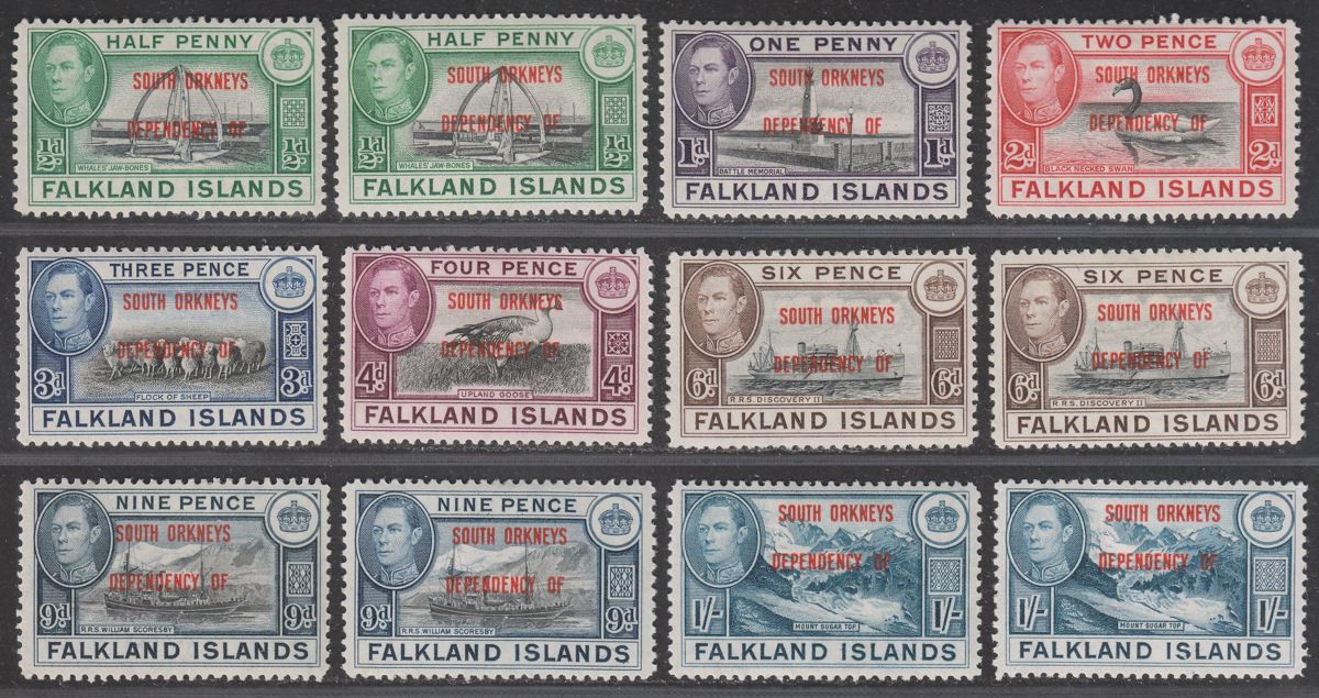 Falkland Islands Dependencies 1944 KGVI Sth Orkneys Overprint Set Mint SG C1-8