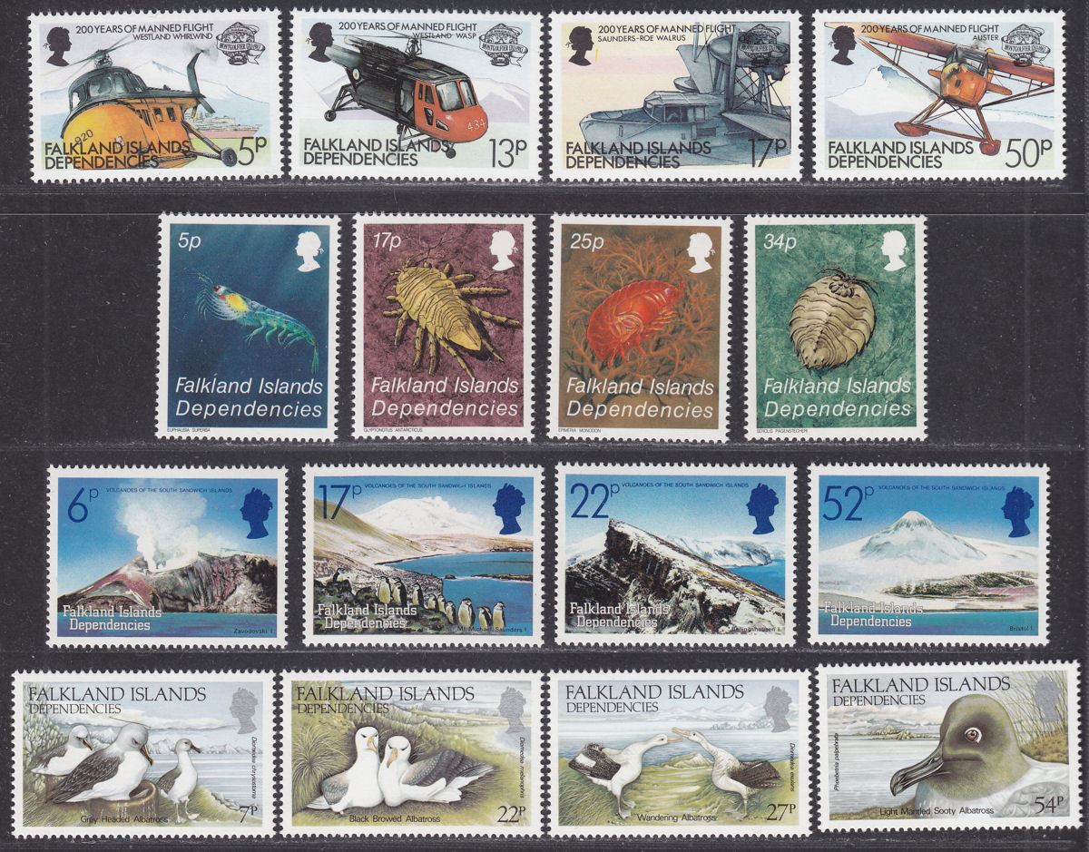 Falkland Islands Dependencies 1981-85 QEII Mint Selection Volcanoes, Albatrosses