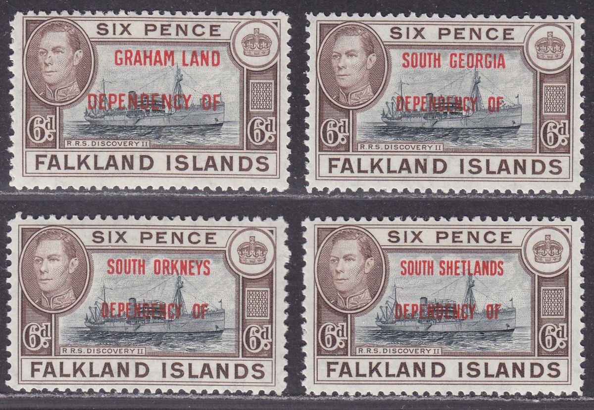 Falkland Islands Dependencies 1944 KGVI Opt 6d BlueBlk + Brown