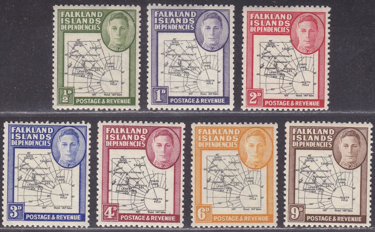 Falkland Islands Dependencies 1946 KGVI Thick Map Set to 9d Mint SG G1-G7