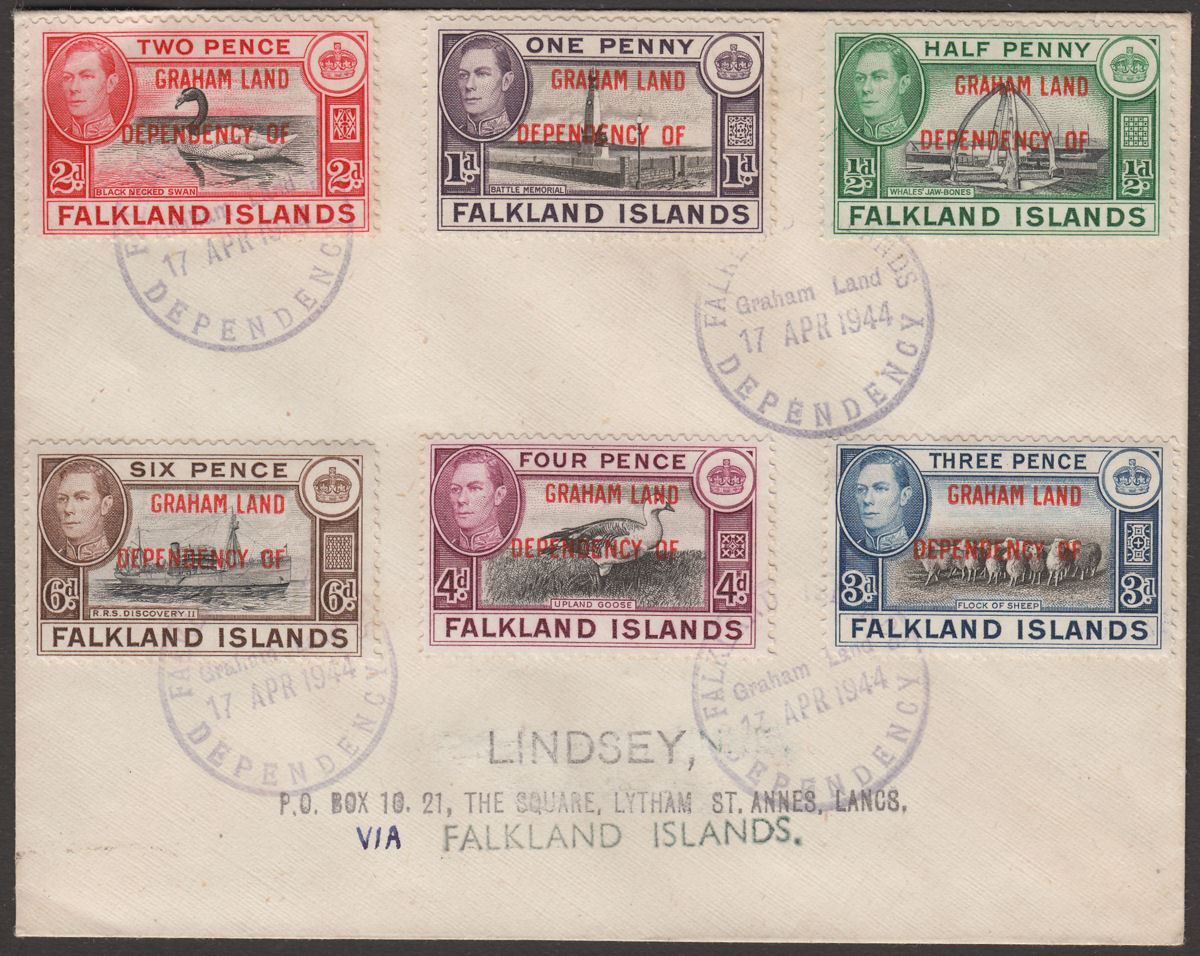 Falkland Islands Dependencies 1944 KGVI Graham Land Overprints Used on Cover -UK