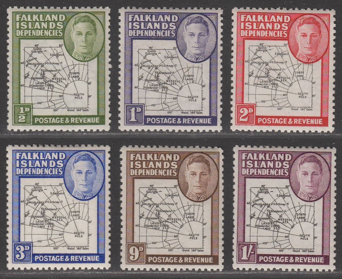 Falkland Islands Dependencies 1946 KGVI Thick Map Part Set to 1sh Mint