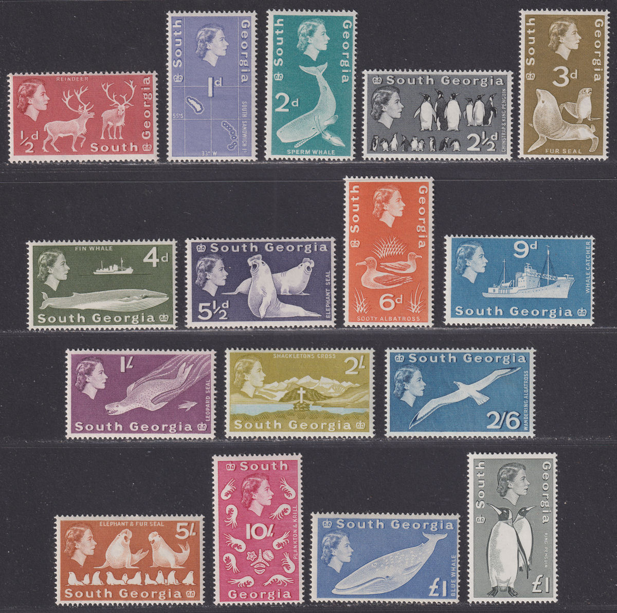South Georgia 1963-69 Queen Elizabeth II Set UM Mint SG1-16 cat £200 MNH