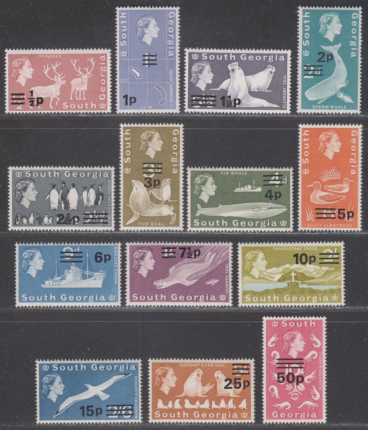 South Georgia 1971 QEII Decimal Surcharge Set Mint SG18-31a