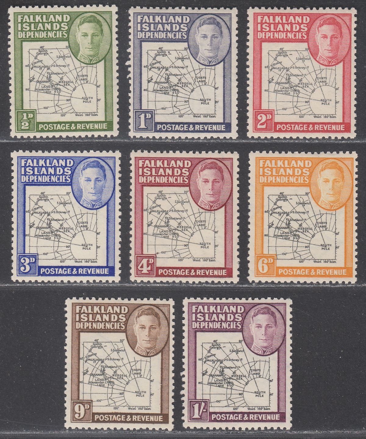 Falkland Islands Dependencies 1946 KGVI Thick Map Set Mint SG G1-G8 cat £14