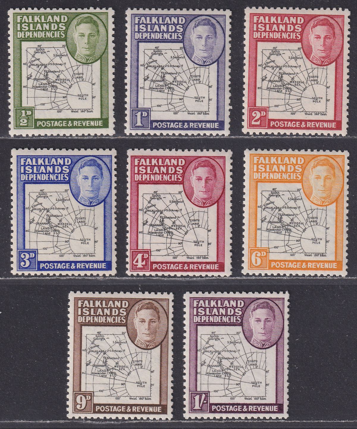 Falkland Islands Dependencies 1946 KGVI Thick Map Set Mint SG G1-G8 cat £14