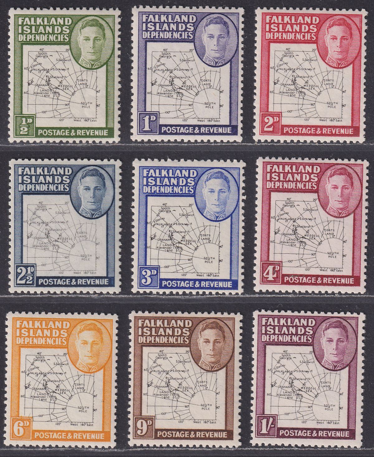 Falkland Islands Dependencies 1948 KGVI Thin Map Set Mint SG G9-G16 cat £90