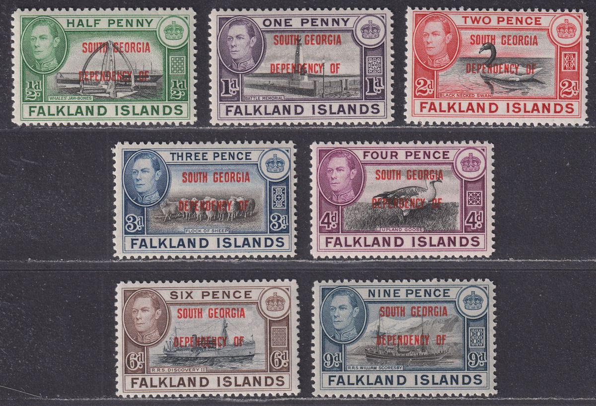 Falkland Islands Dependencies 1944 KGVI South Georgia Overprint Set to 9d Mint