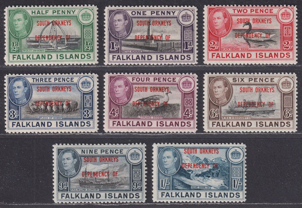 Falkland Islands Dependencies 1944 KGVI Sth Orkneys Overprint Set Mint SG C1-8