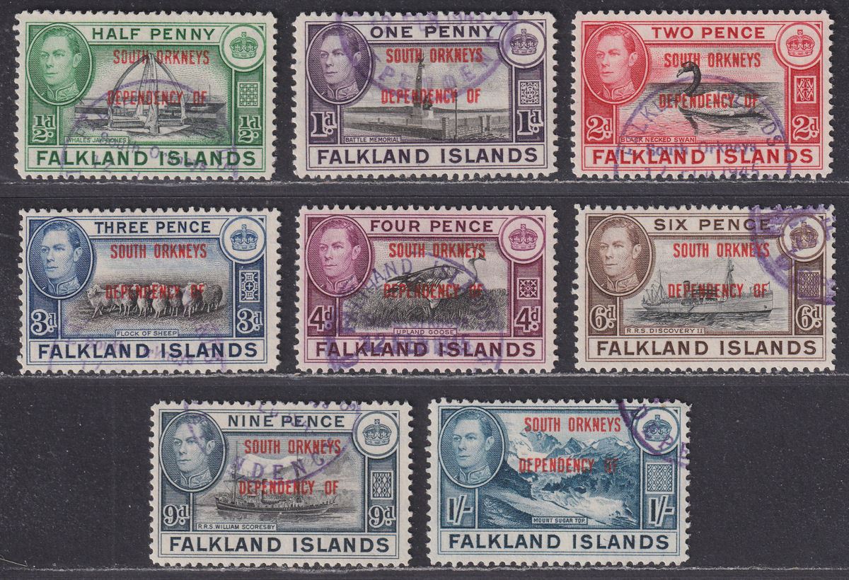 Falkland Islands Dependencies 1944 KGVI Sth Orkneys Overprint Set Used SG C1-8