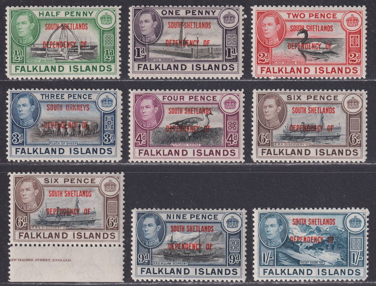 Falkland Islands Dependencies 1944 S Shetlands Overprint 6d x2 Set Mint SG D1-8