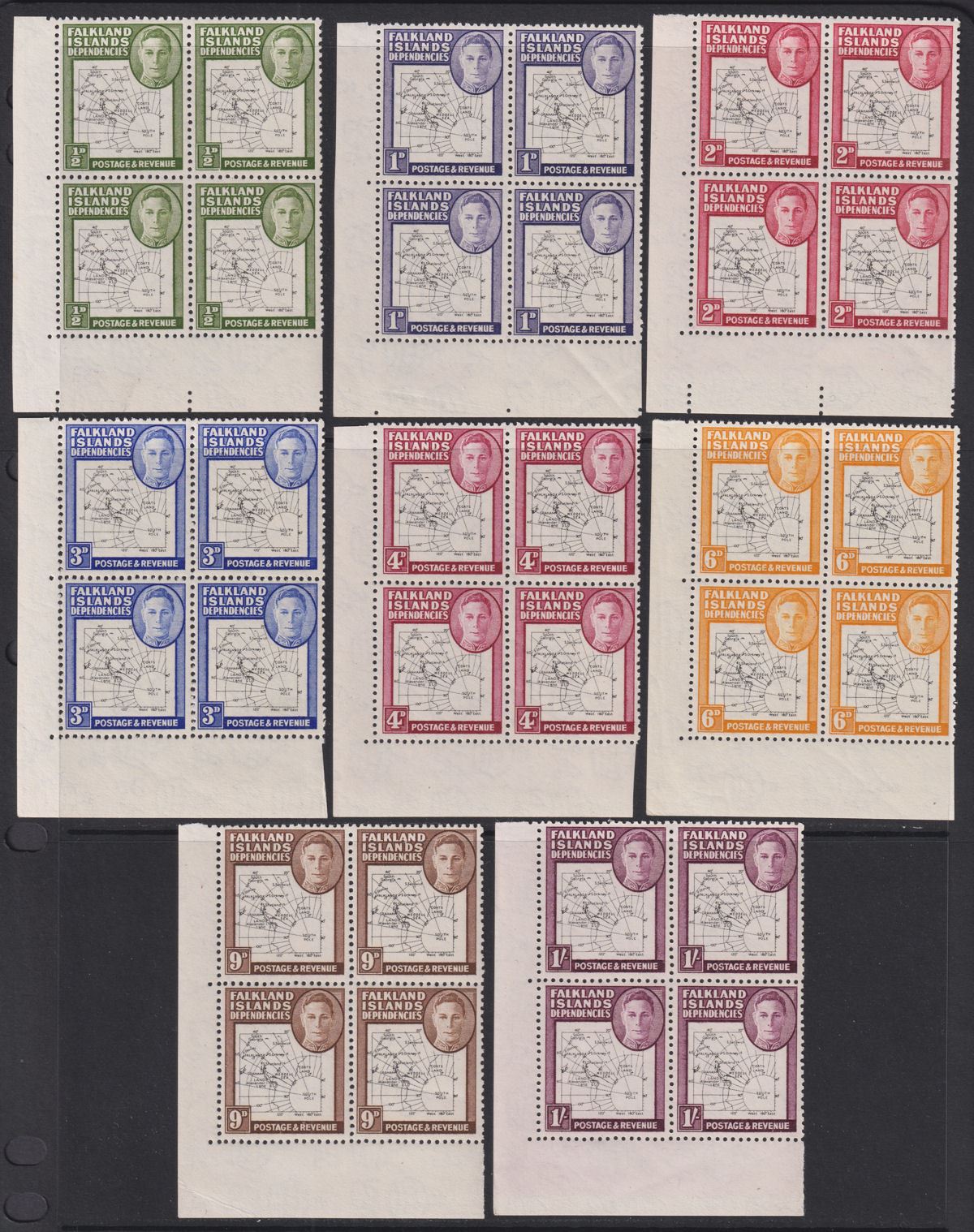 Falkland Islands Dependencies 1948 KGVI Thin Map Part Dot Block Set to 1sh Mint