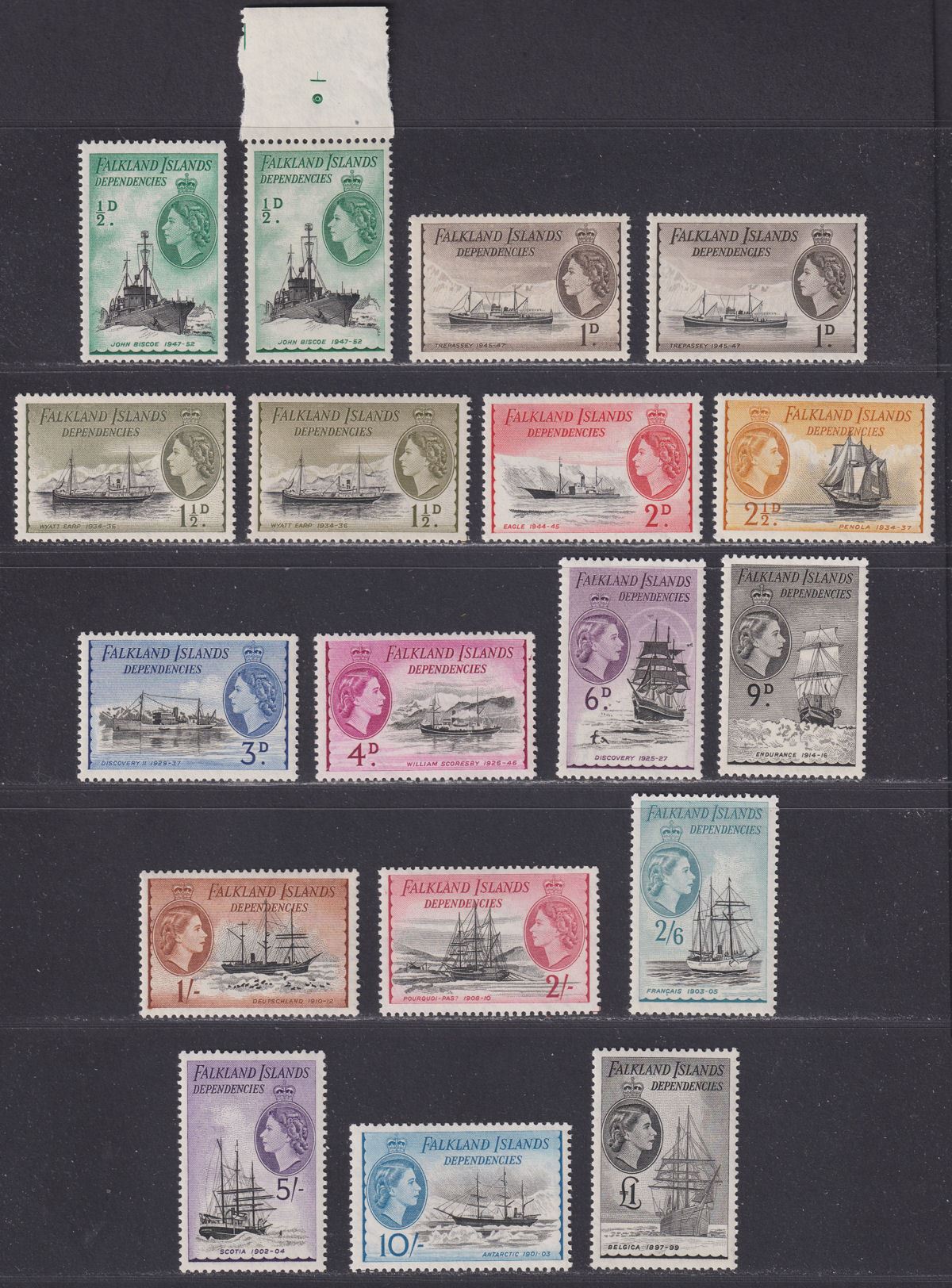 Falkland Islands Dependencies 1954 QEII Ships Set Mint SG G26-G40 cat £225+