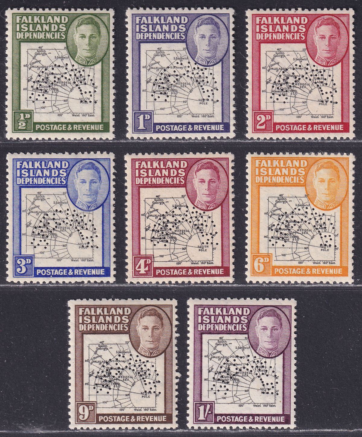 Falkland Islands Dependencies 1946 KGVI SPECIMEN Set Mint SG G1s-G8s cat £1100