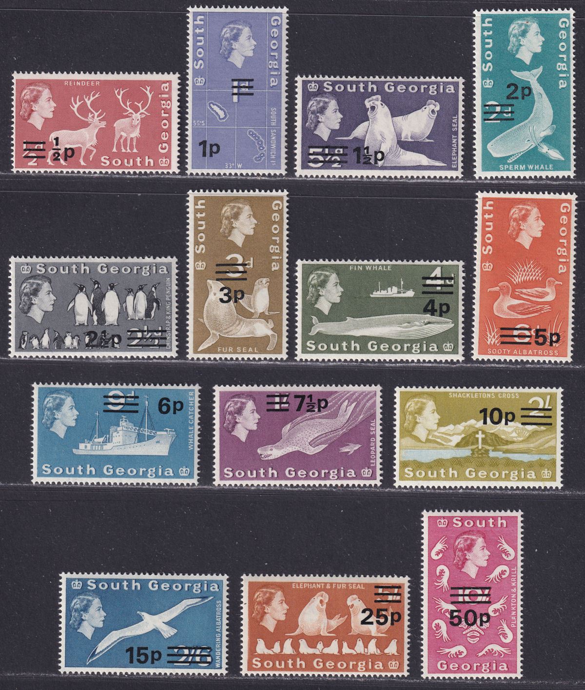 South Georgia 1971 QEII Decimal Surcharge Set Mint SG18-31a cat £60