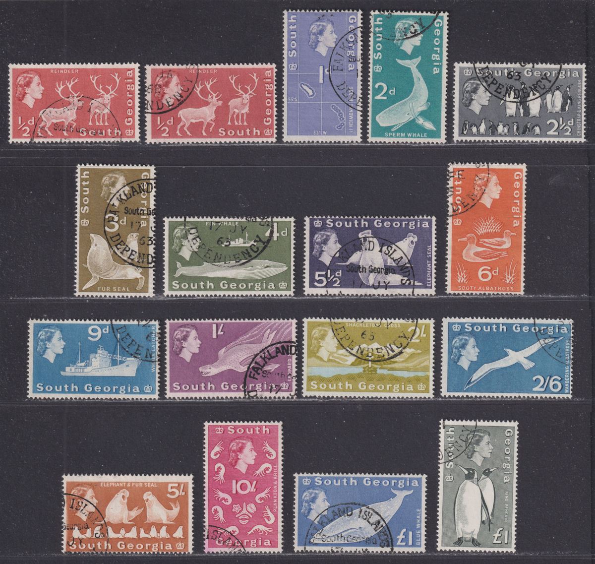South Georgia 1963-69 Queen Elizabeth II Set Used SG1-16 cat £95