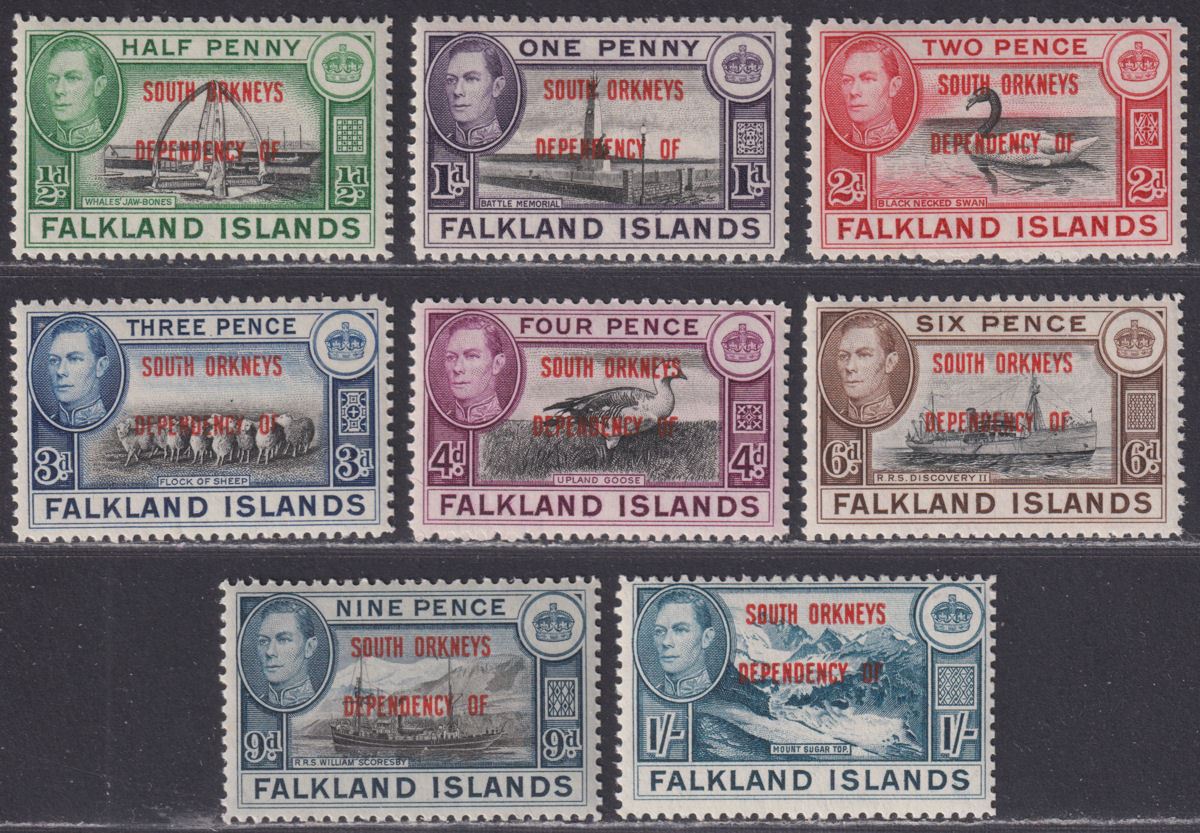 Falkland Islands Dependencies 1944 KGVI Sth Orkneys Overprint Set Mint SG C1-8