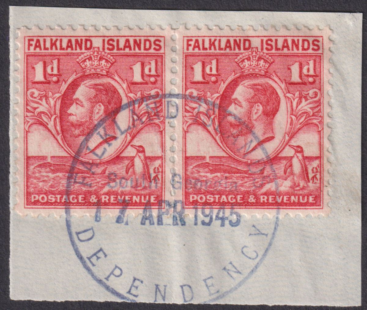 Falkland Islands 1929 Whale Penguin 1d Pair Used South Georgia SG Z44