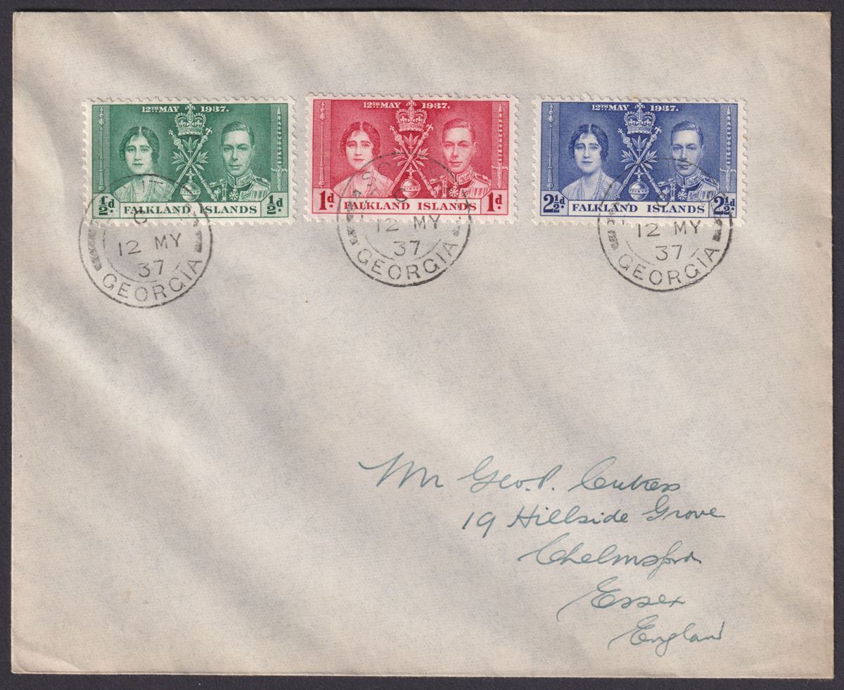 Falkland Islands 1937 KGVI Coronation First Day Cover SOUTH GEORGIA SG Z70-Z72