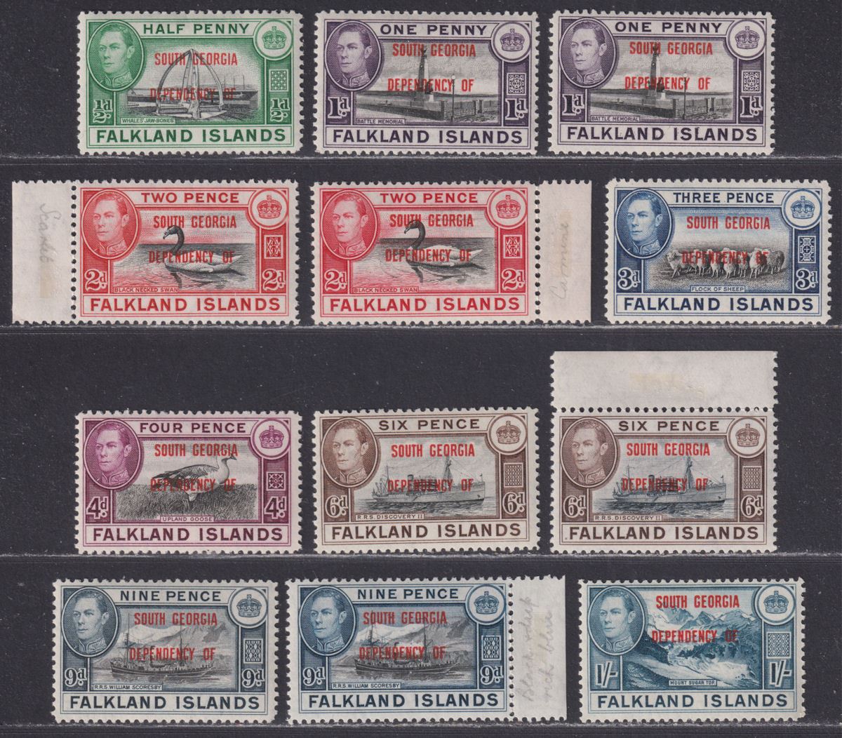 Falkland Islands Dependencies 1944 KGVI South Georgia Overprint Set Mint SG B1-8