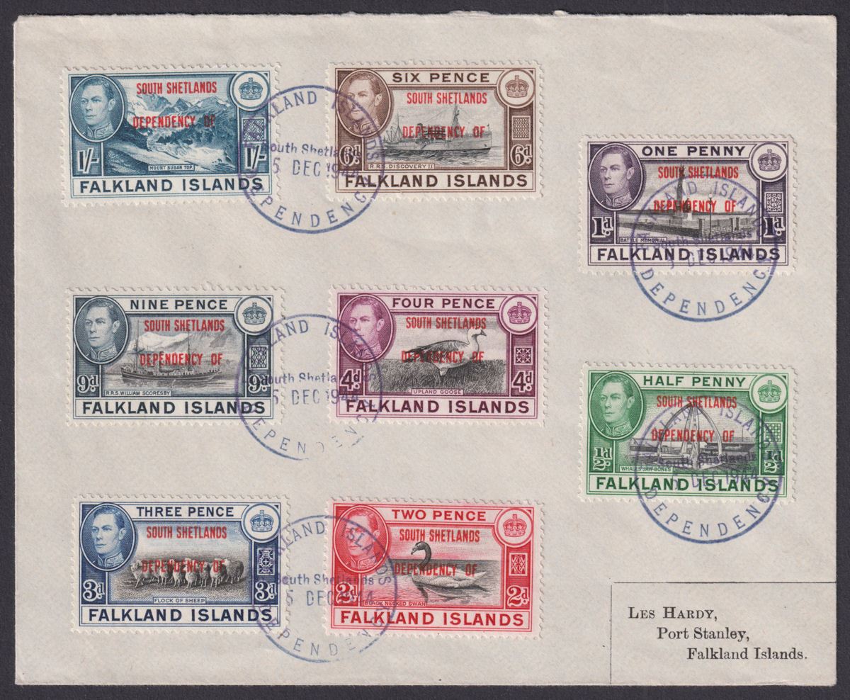 Falkland Islands Dependencies 1944 KGVI Sth Shetlands Opt Set Used Cover SG D1-8