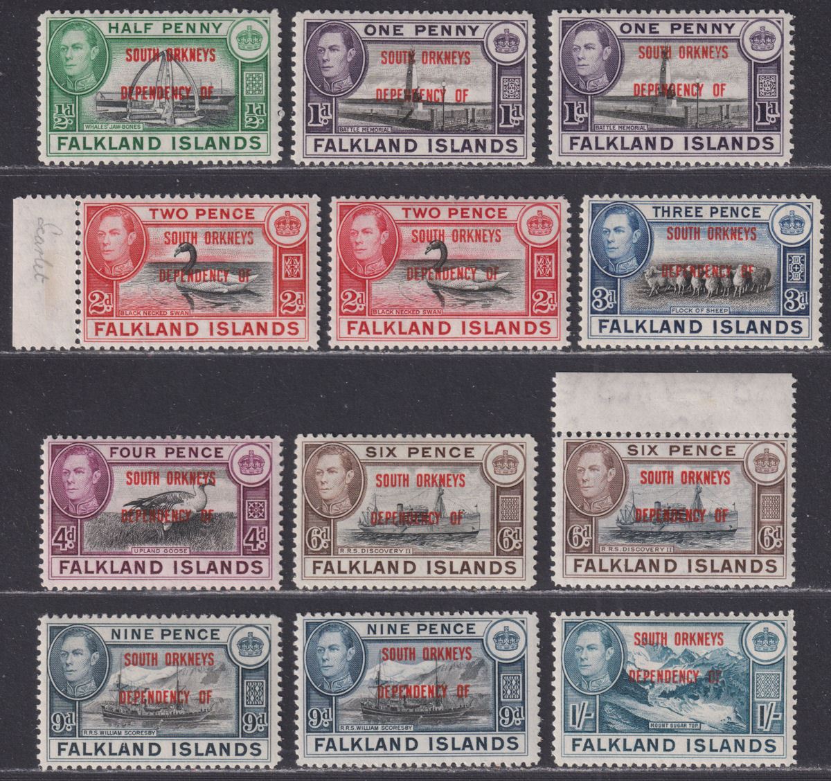 Falkland Islands Dependencies 1944 KGVI Sth Orkneys Overprint Set Mint SG C1-8