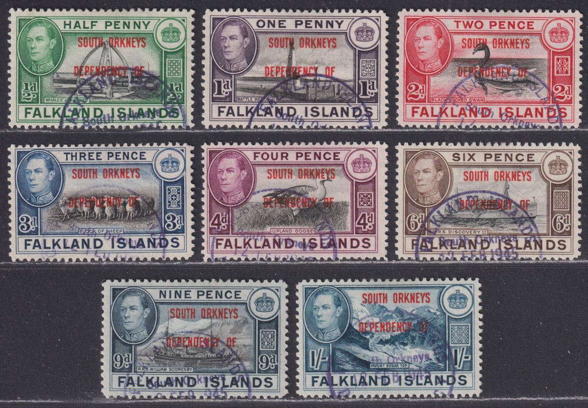 Falkland Islands Dependencies 1944 KGVI Sth Orkneys Overprint Set Used SG C1-8