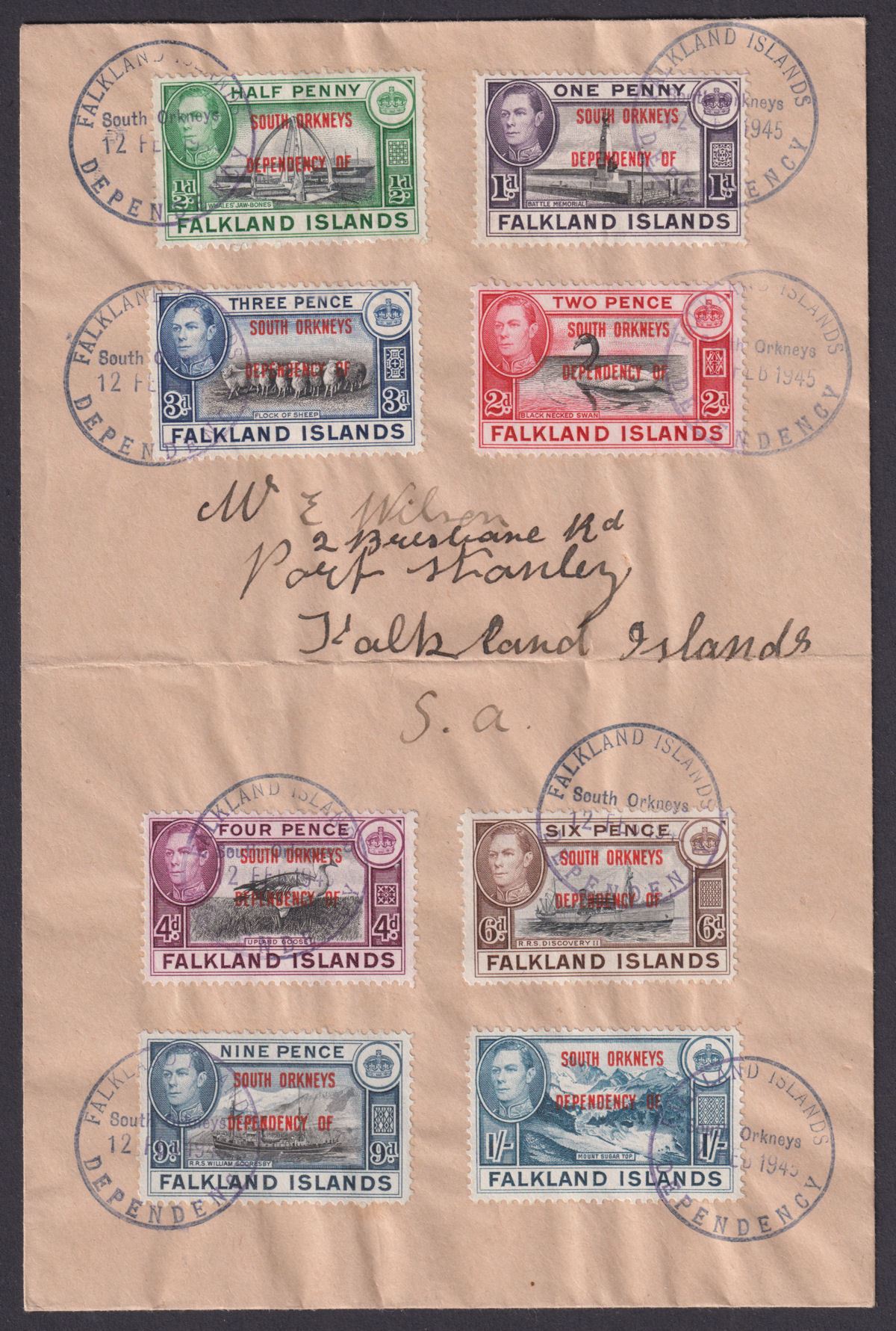 Falkland Islands Dependencies 1945 KGVI Sth Orkneys Opt Set Cover Used SG C1-8