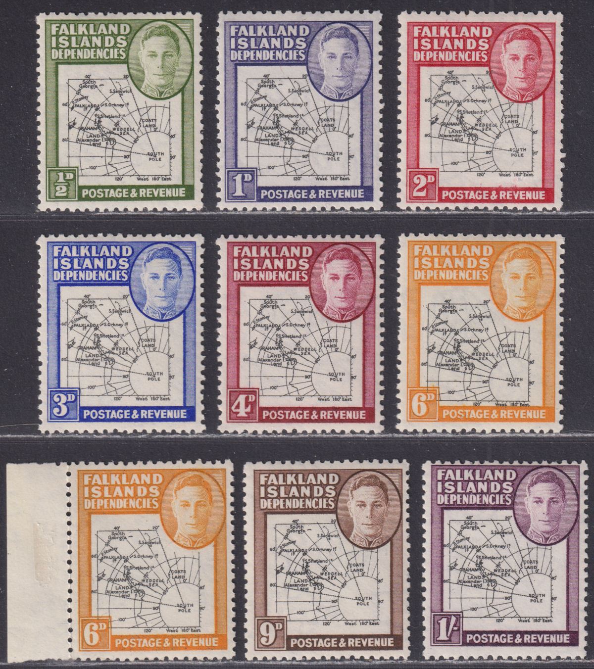 Falkland Islands Dependencies 1946 KGVI Thick Map Set Mint SG G1-G8 cat £14+