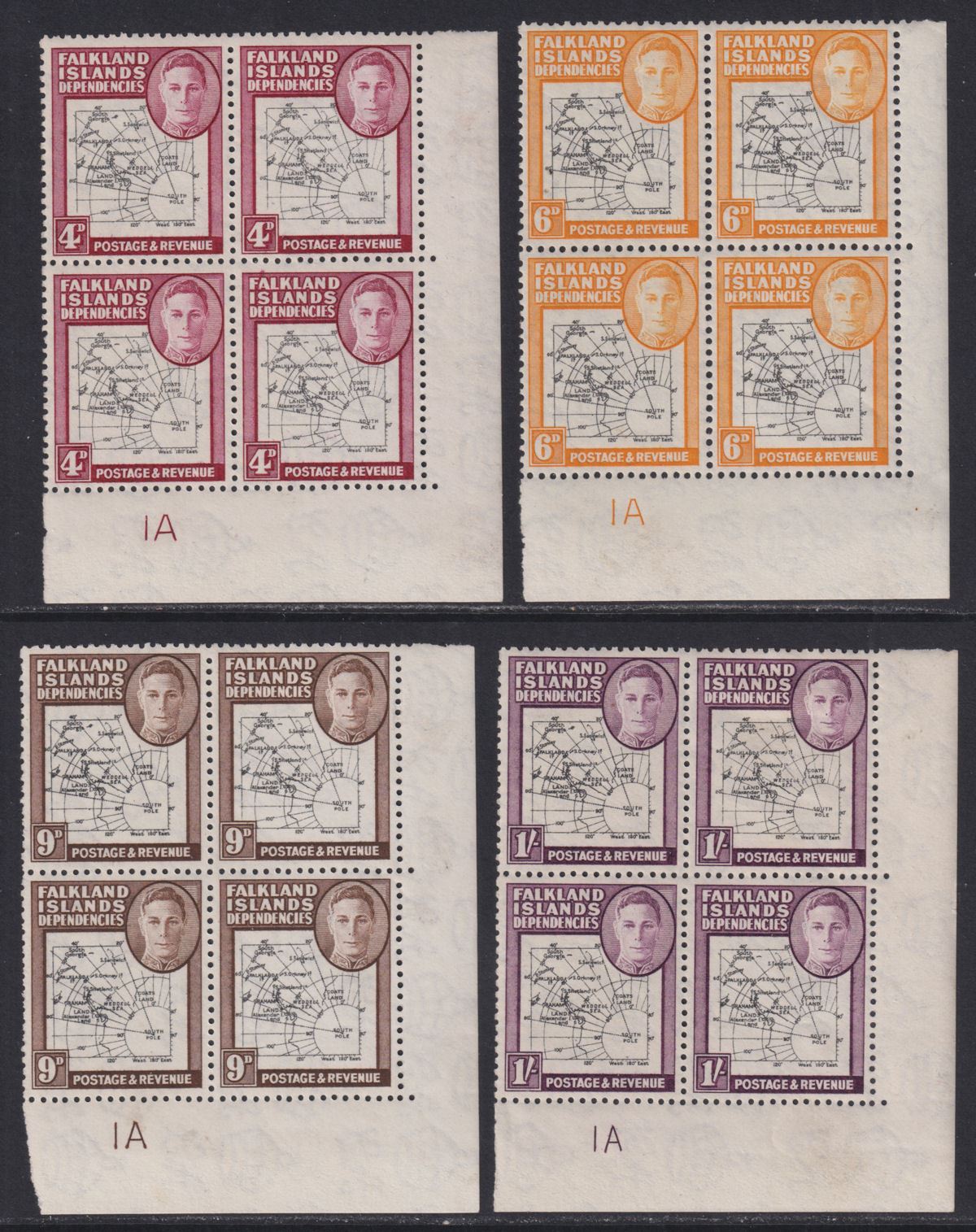 Falkland Islands Dependencies 1946 KGVI Thick Map Gap Block Set Mint SG G1-G8a