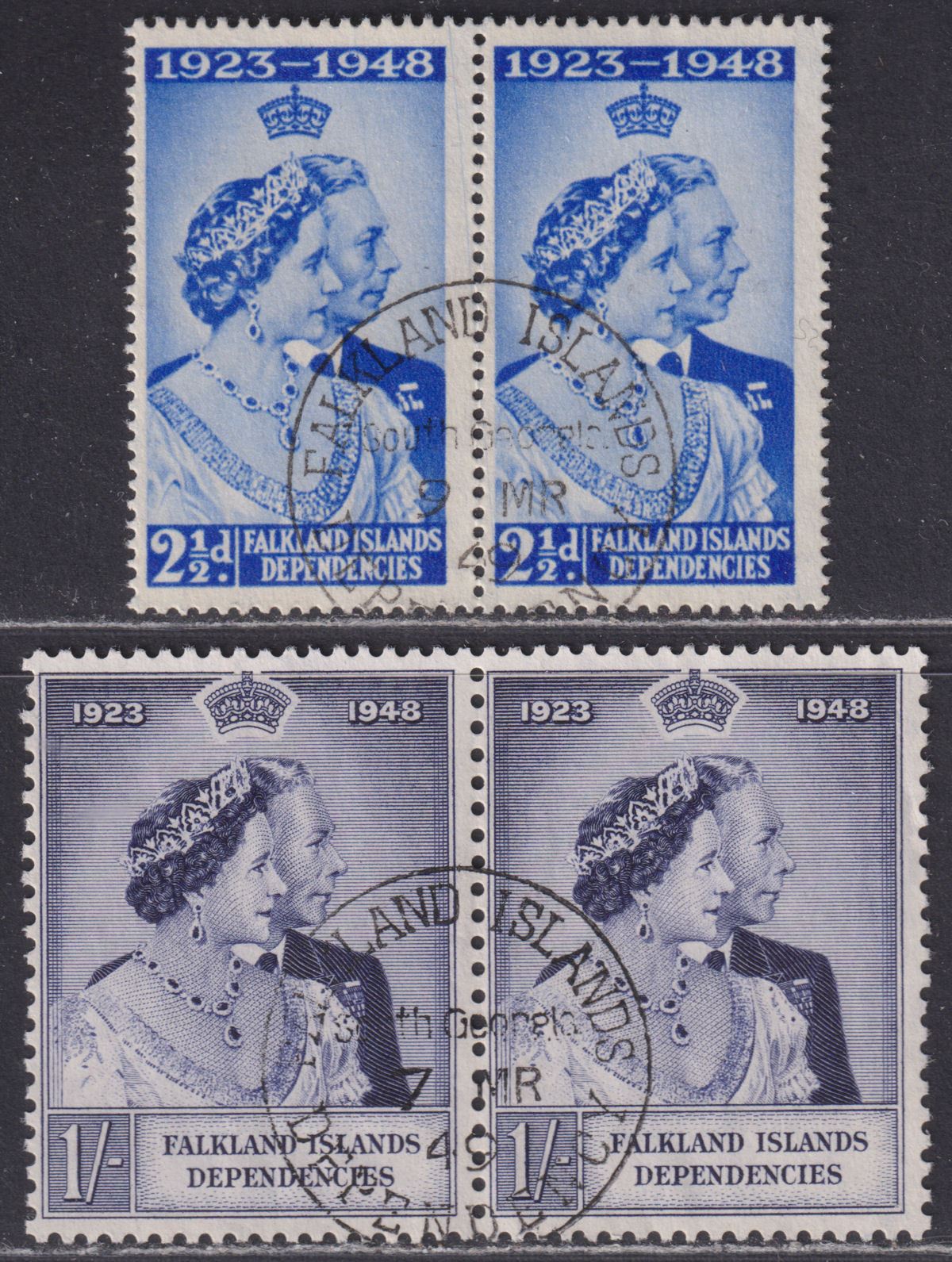 Falkland Islands Dependencies 1948 KGVI Royal Silver Wedding Prs Used SG G19-20