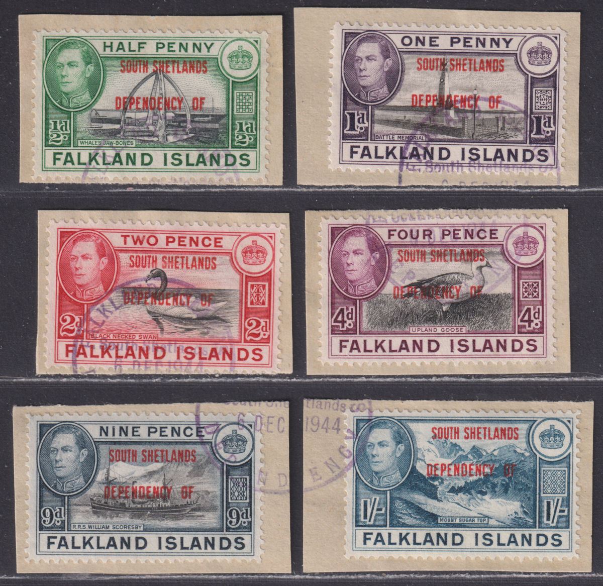 Falkland Islands Depend 1944 KGVI Sth Shetlands Overprint Part Set to 1sh Used