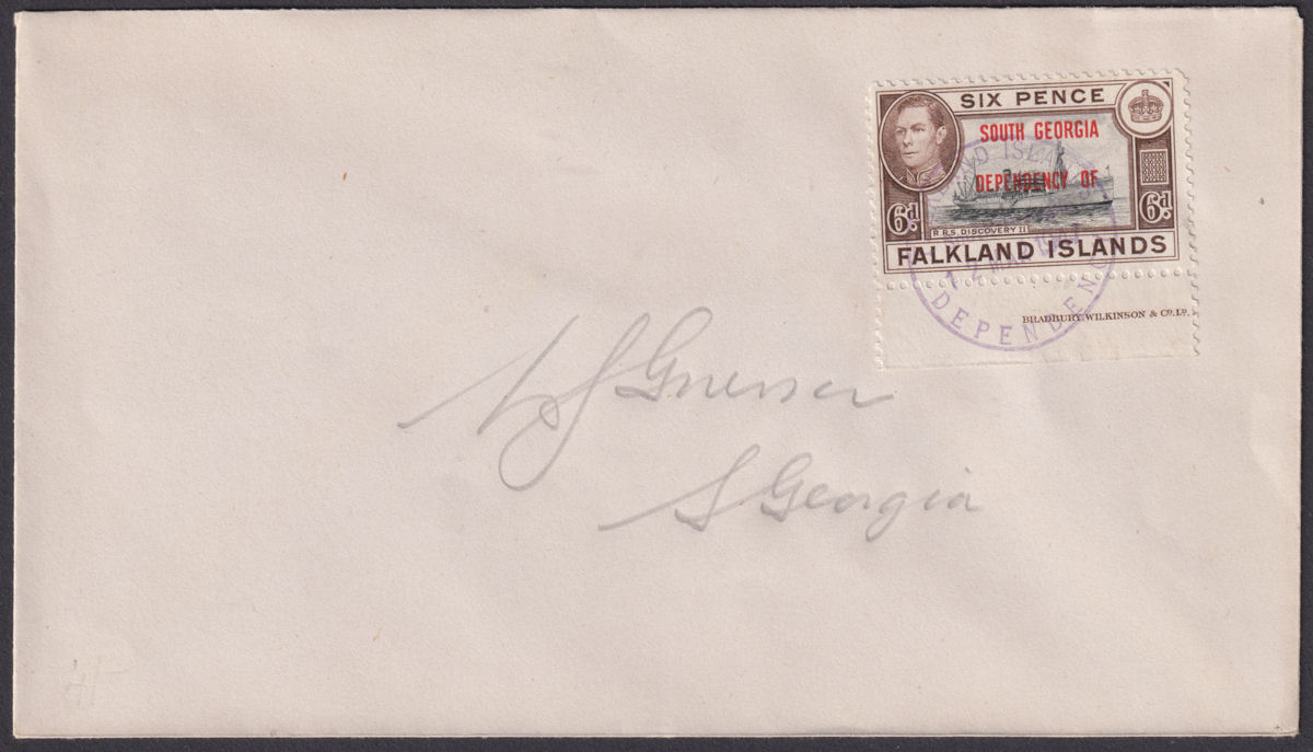Falkland Islands Dependencies 1947 KGVI South Georgia 6d Opt Used on Cover
