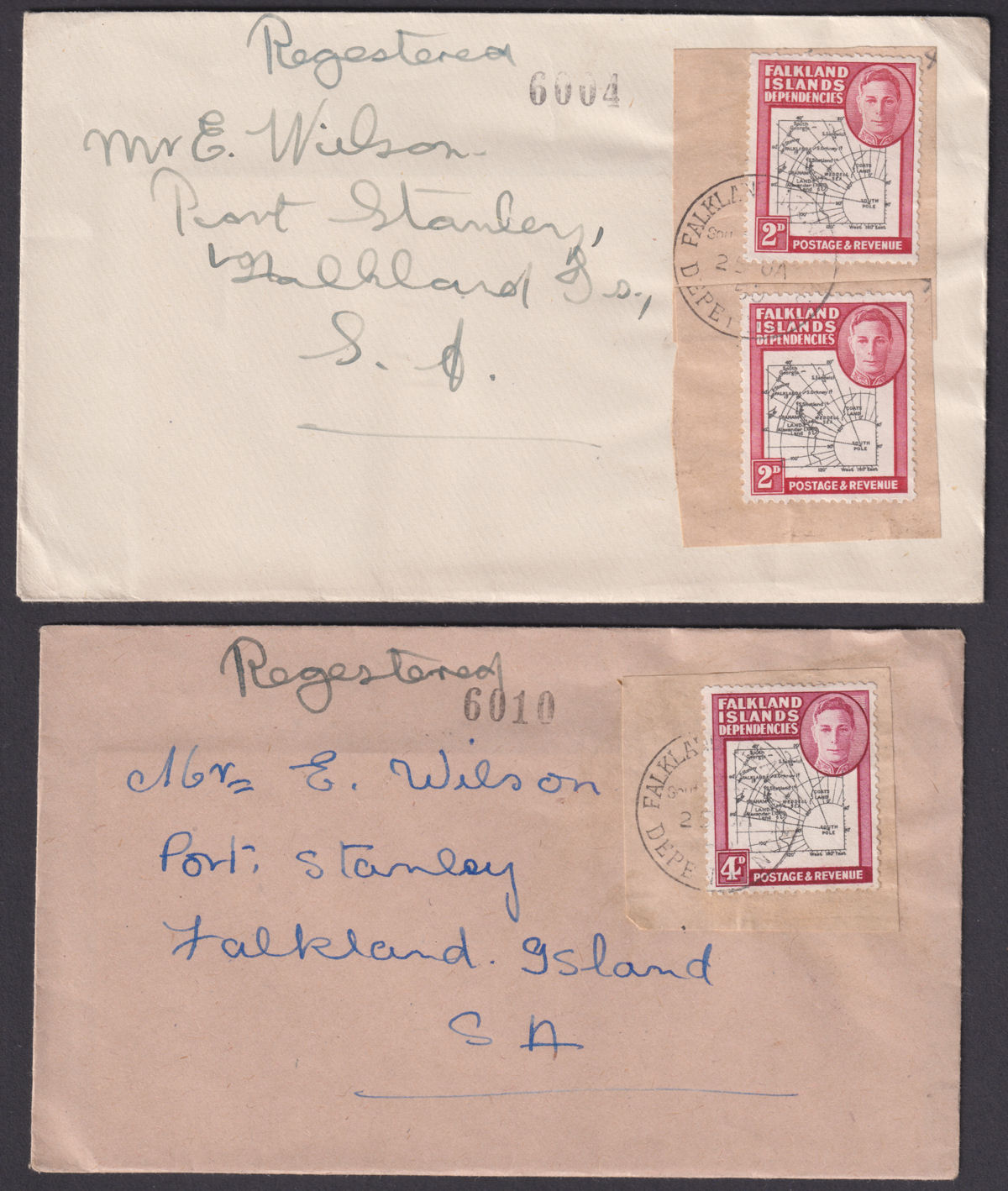 Falkland Islands Dependencies 1950 KGVI Thick Map Set Used on Cover Selection