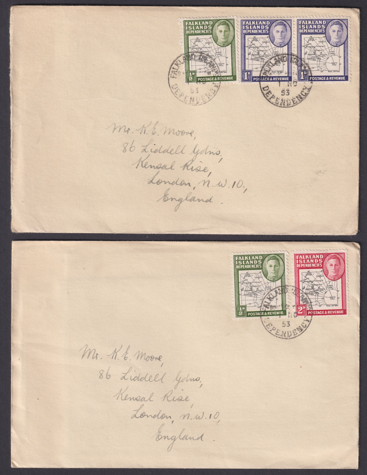 Falkland Islands Dependencies 1953 KGVI Map Selection to 1sh Used on 8 Covers