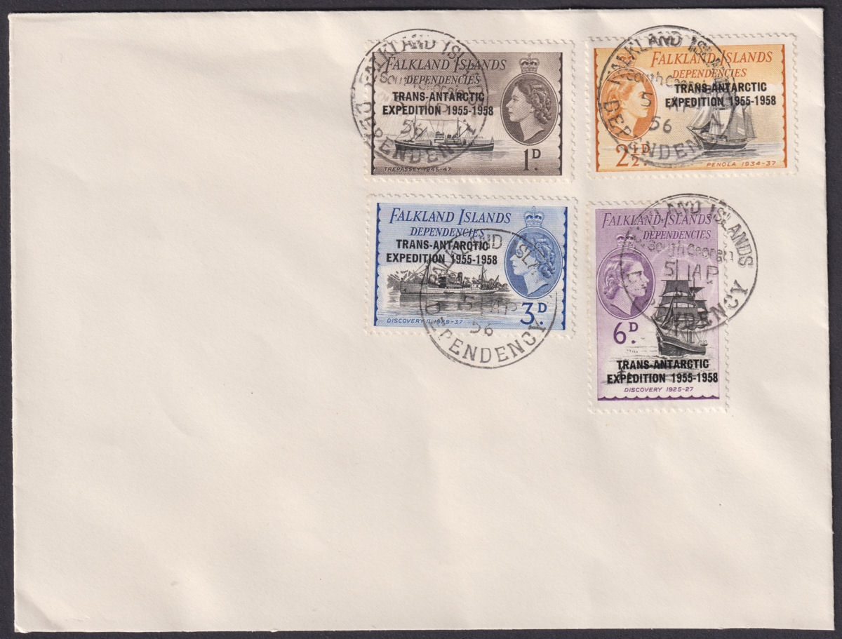 Falkland Islands Deps 1956 QEII Trans-Antarctic Exp Used Cover STH GEORGIA Pmks