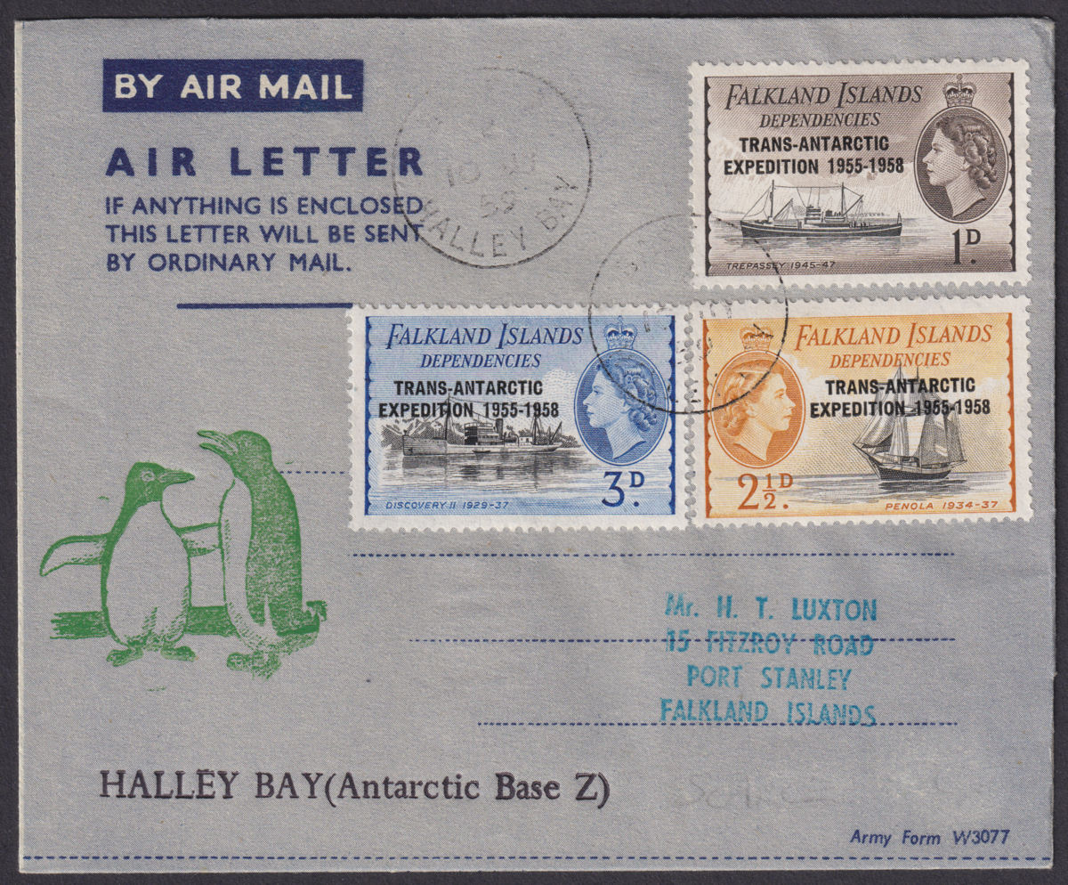 Falkland Islands Deps 1959 QEII Trans-Antarctic Exp Used Cover w BASE Z Postmark