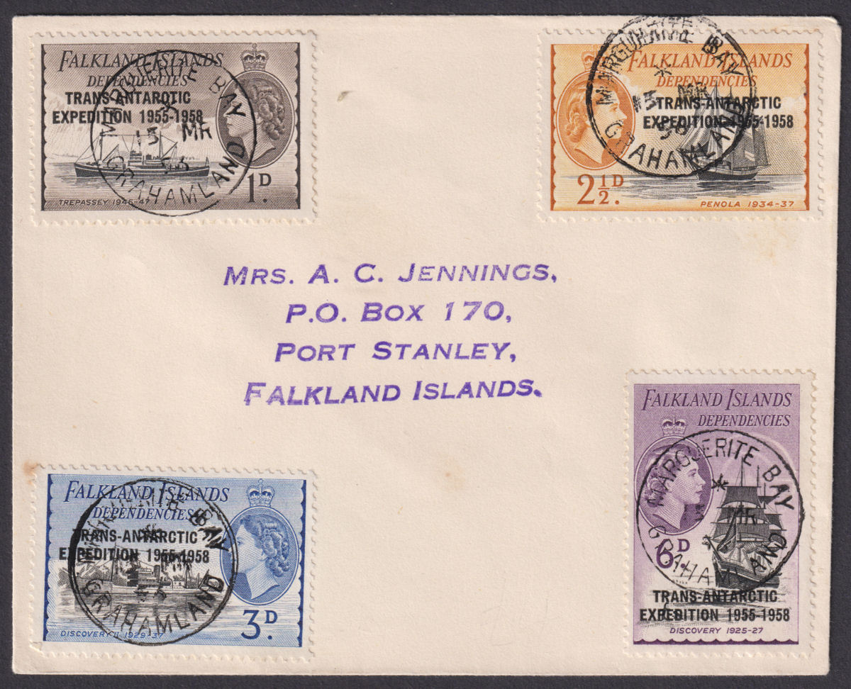 Falkland Islands Deps 1956 QEII Trans-Antarctic Exp Used Cover MARGUERITE BAY