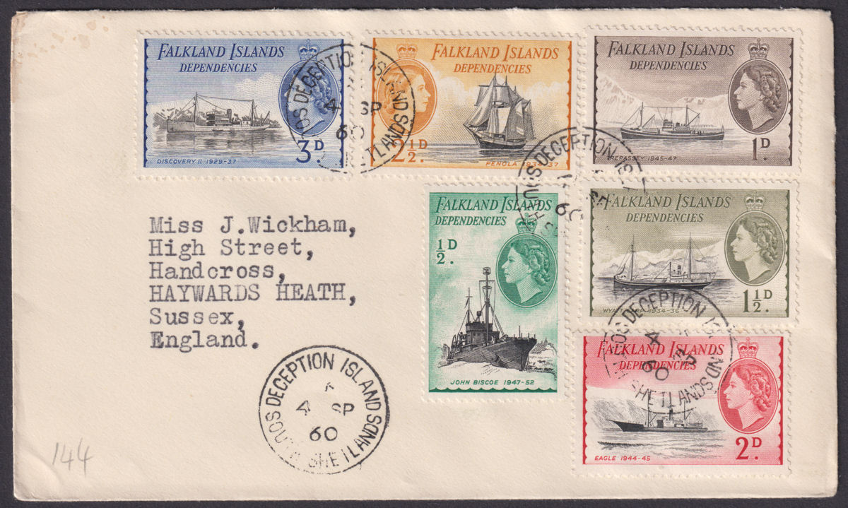 Falkland Islands Dependencies 1960 QEII Ships Set to 3d Used Cover DECEPTION IS