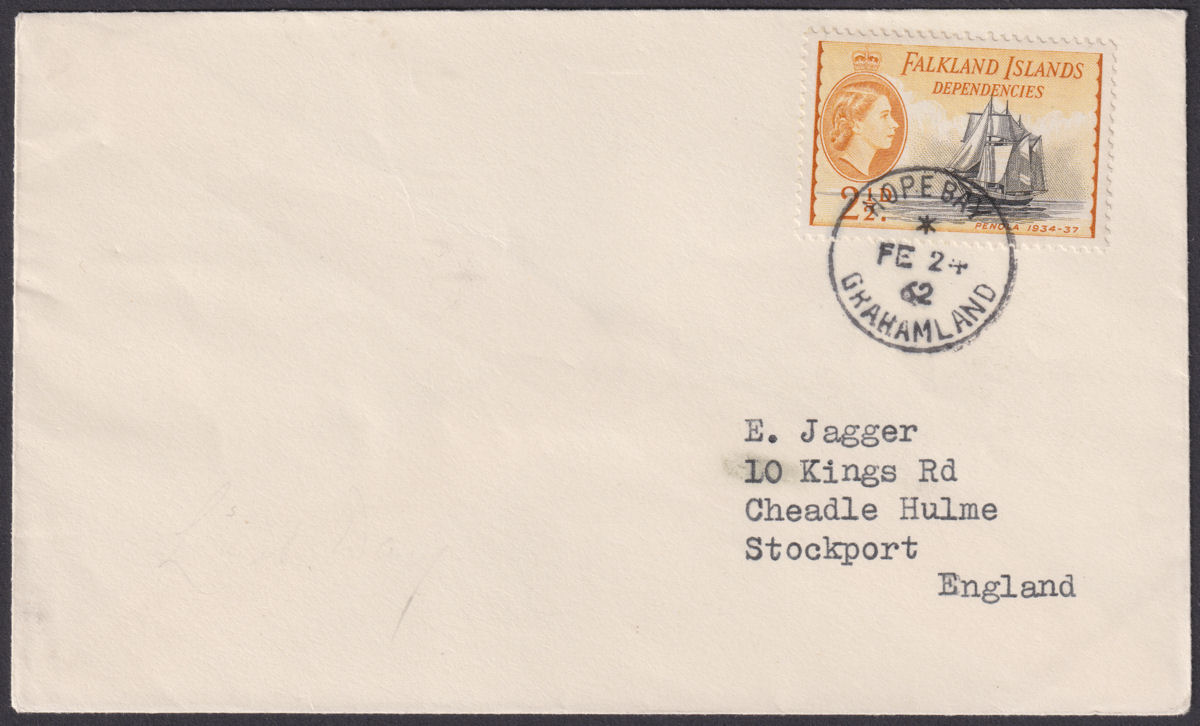 Falkland Islands Dependencies 1962 QEII Ships 2½d Used Cover w HOPE BAY Postmark