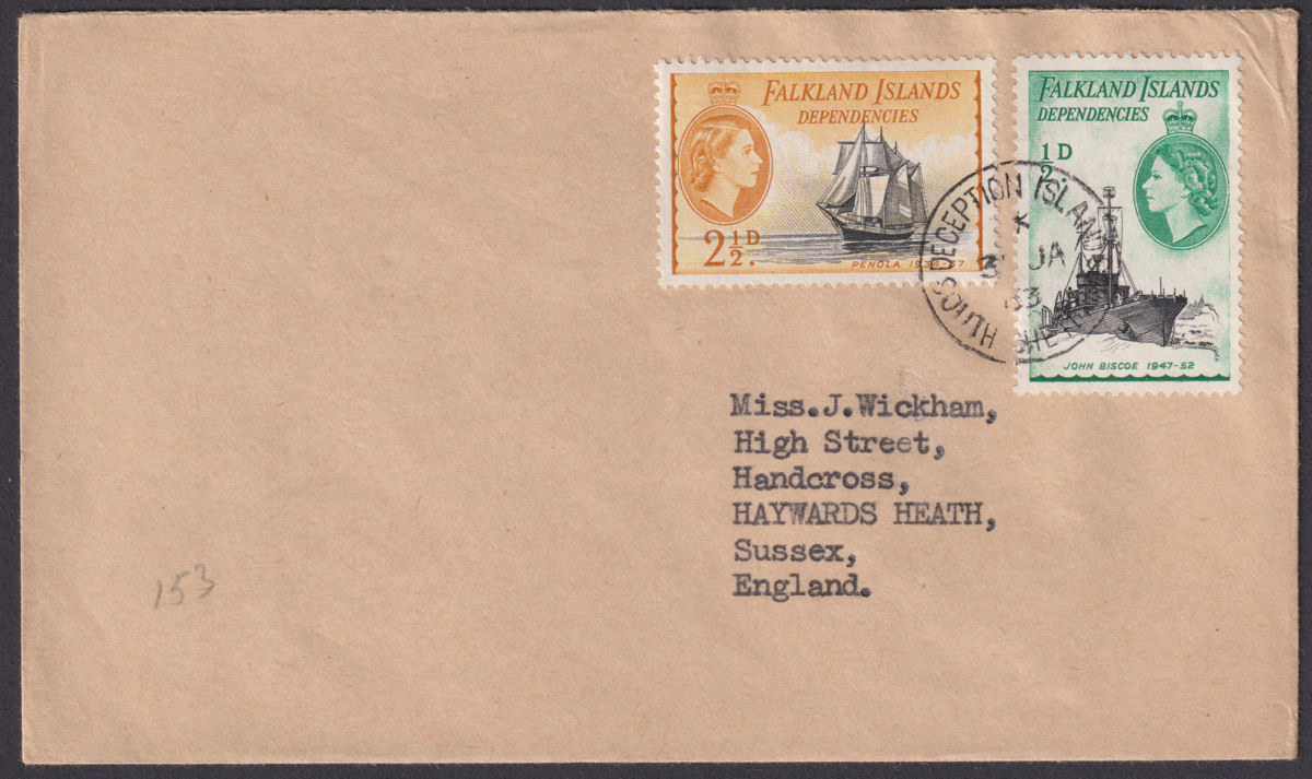Falkland Islands Dependencies 1963 QEII Ships 2½d ½d Used Cover DECEPTION IS Pmk