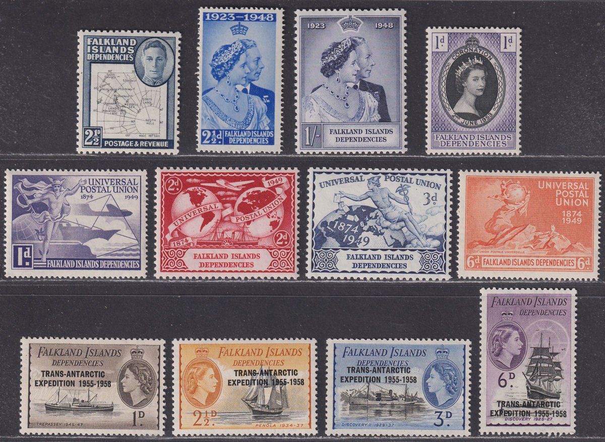 Falkland Islands Dependencies 1948-56 KGVI-QEII Selection Mint inc RSW, UPU