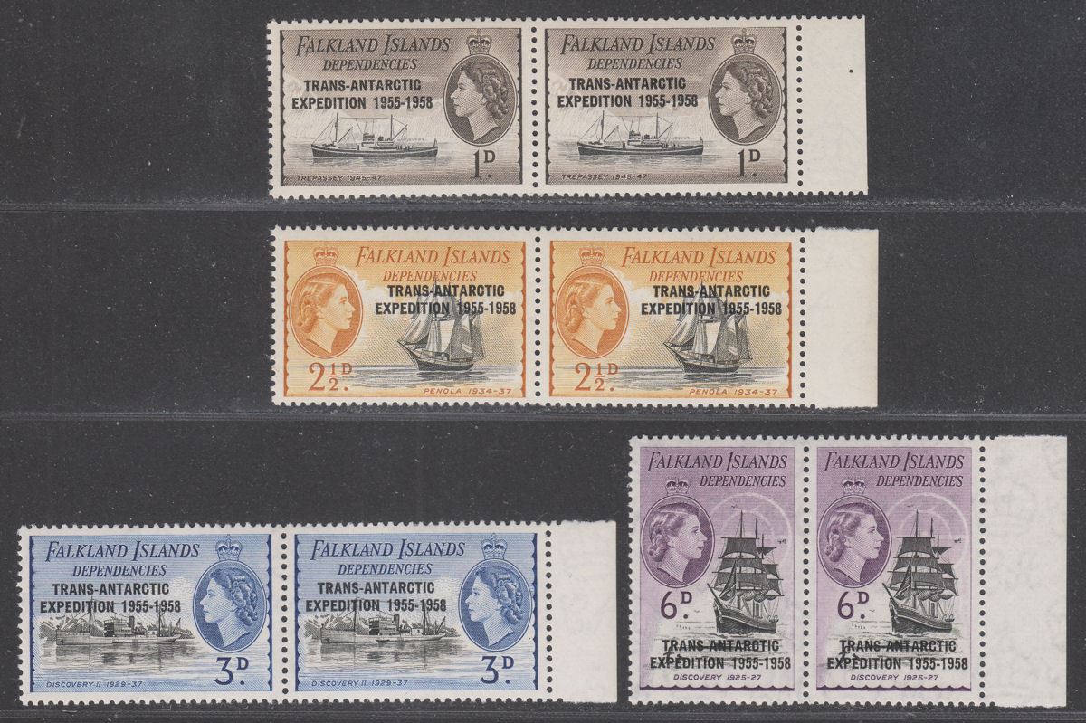 Falkland Islands Depend 1956 QEII Trans-Antarctic Overprint Pairs Set Mint