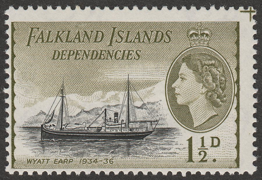 Falkland Islands Dependencies 1962 1½d Black+Yellow-Olive De La Rue Mint SG G28a