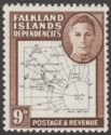 Click for more photos and details Falkland Islands Dependencies 1948 KGVI Thin Map 9d Dot in T Mint SG G15a