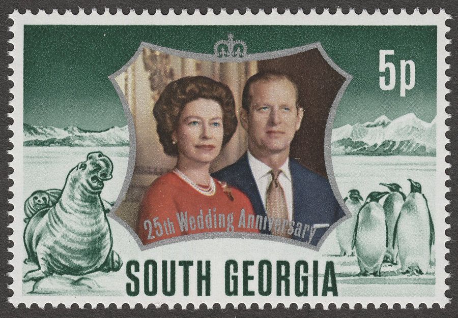 South Georgia 1972 QEII Silver Wedding 5p watermark Inverted Mint SG36w