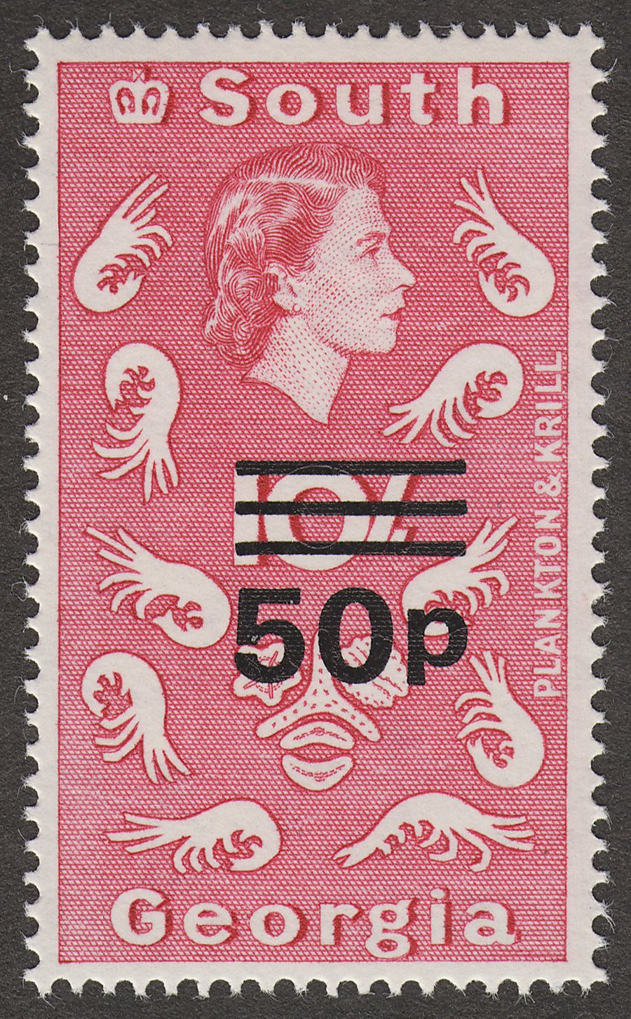 South Georgia 1971 QEII 50p Surcharge on 10sh Magenta Type I Mint SG31