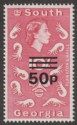 Click for more photos and details South Georgia 1971 QEII 50p Surcharge on 10sh Magenta Type I Mint SG31