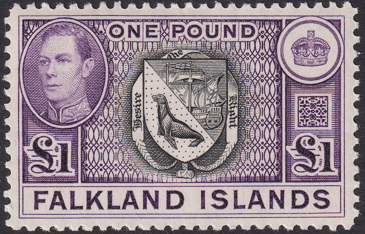 Falkland Islands 1938 KGVI £1 Black and Reddish Violet Mint SG163 cat £150+